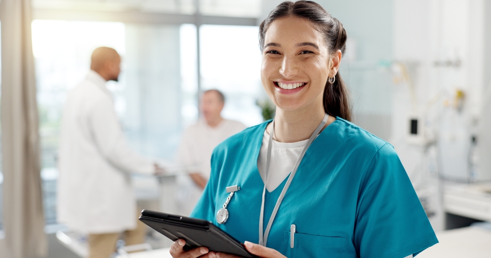 female doctor smiling.